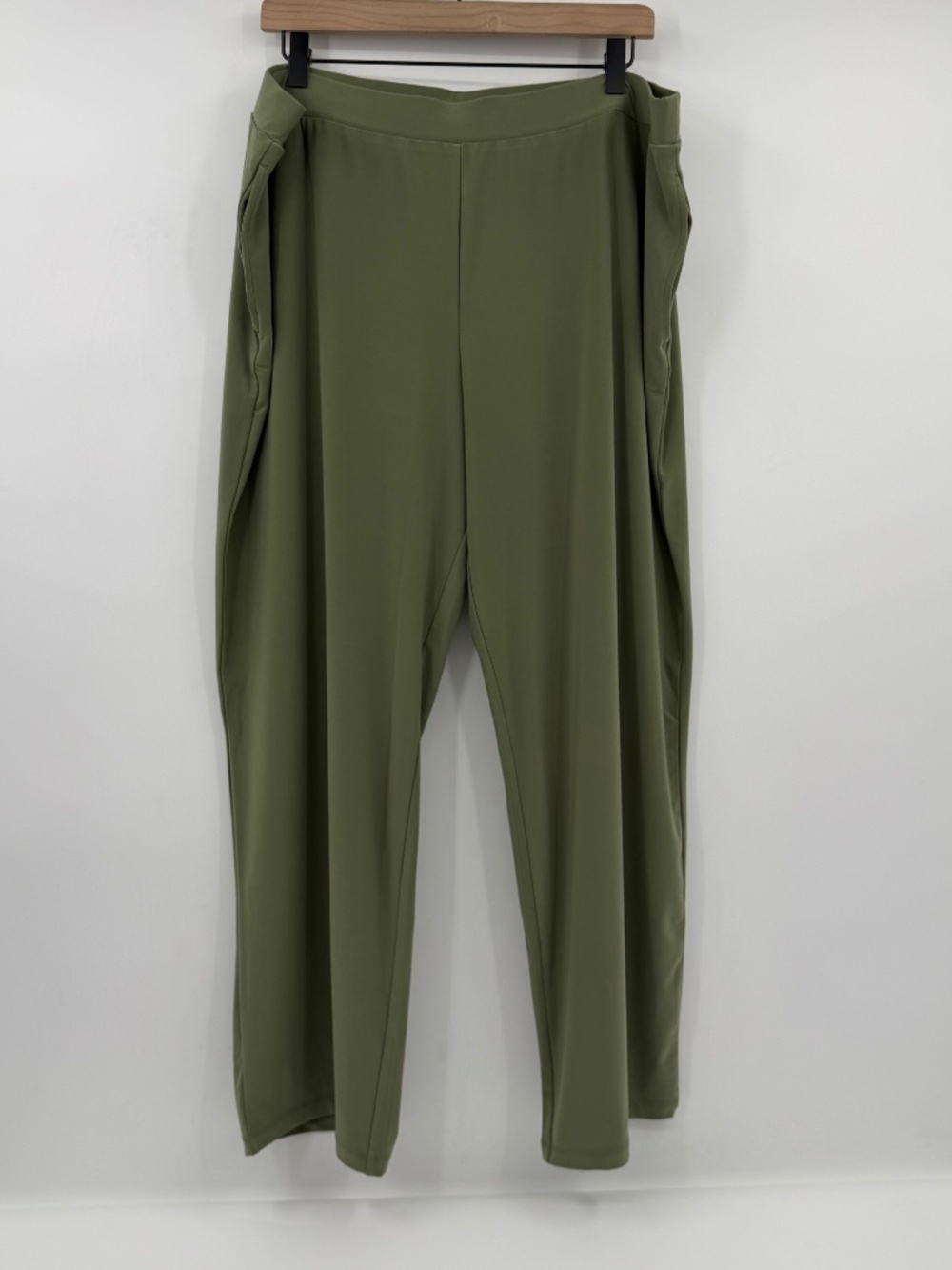 Susan Graver Pants Women XLP Green Liquid Knit Wide Leg Stretch Pull On Pockets